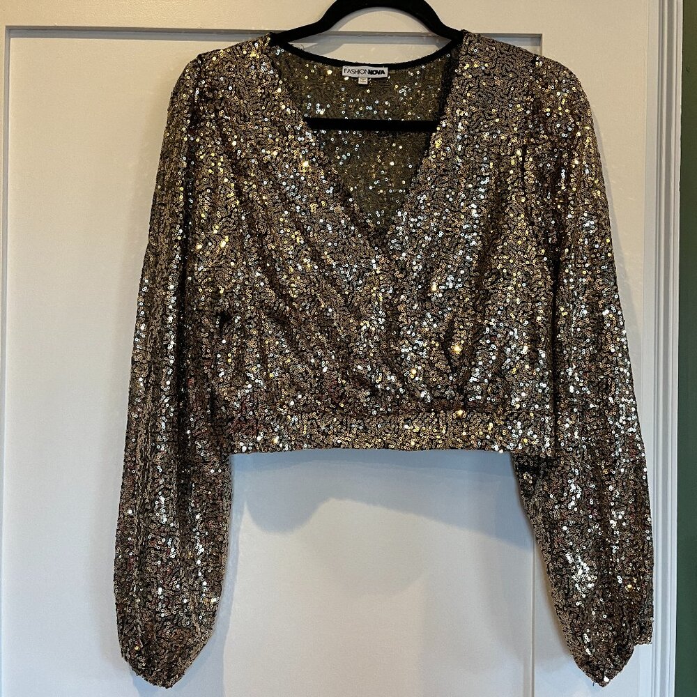 Fashion Nova Gold Sequin Crop Top